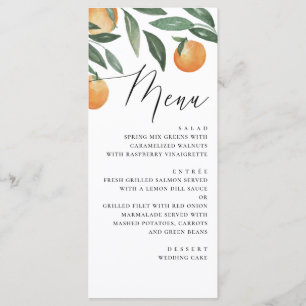 Watercolor Citrus Wedding Elegant Script Orange Menu