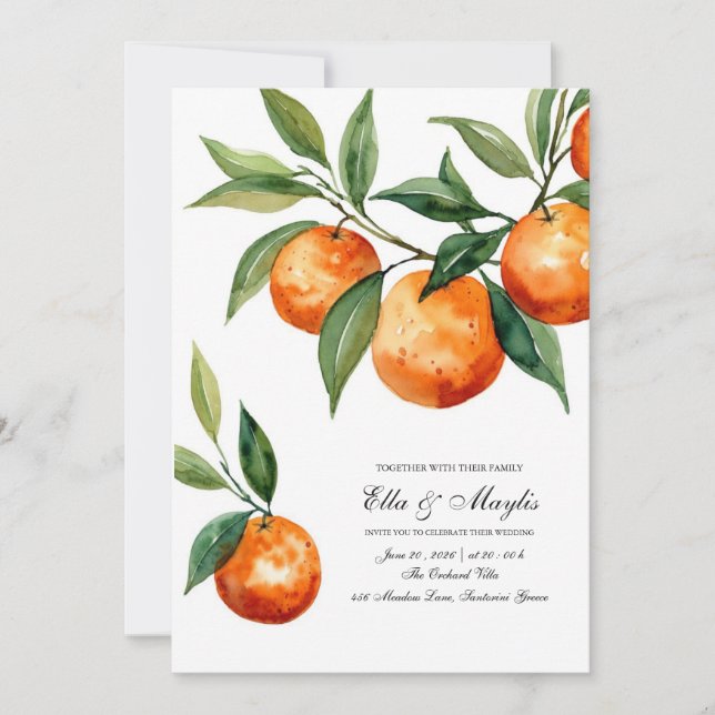 Watercolor Citrus Wedding Invitation Suite  (Front)