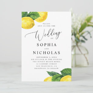 Watercolor citrus wedding. Lemon botanical garden Invitation