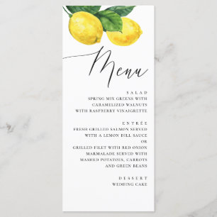 Watercolor citrus wedding. Lemon botanical garden Menu