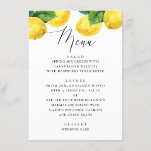 Watercolor citrus wedding. Lemon botanical garden  Menu
