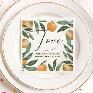 Watercolor citrus wedding. Summer floral garden Napkin