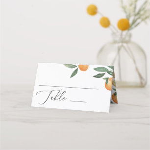 Watercolor citrus wedding. Summer floral garden Place Card