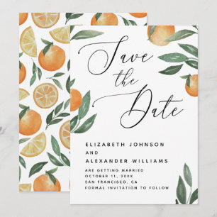 Watercolor citrus wedding. Summer floral garden  Save The Date