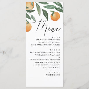 Watercolor citrus wedding. Summer floral orange Menu