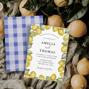 Watercolor Citrus Yellow Lemons Wedding Invitation