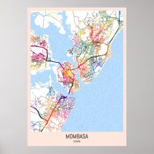 Watercolor City Map of Mombasa Kenya Poster