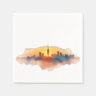 Watercolor City Skyline at Sunset Napkin