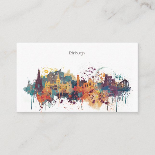 Watercolor City Skyline of Edinburgh Business Card (Front)