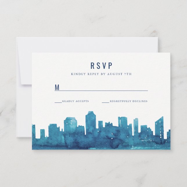 Watercolor City Skyline RSVP Card (Front)