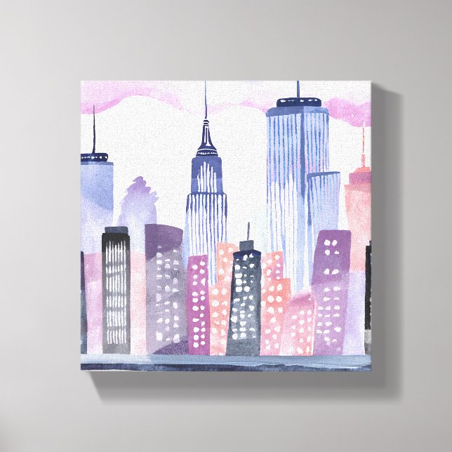 Watercolor Cityscape Skyline Canvas Print (Front)