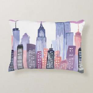 Watercolor Cityscape Skyline Decorative Cushion