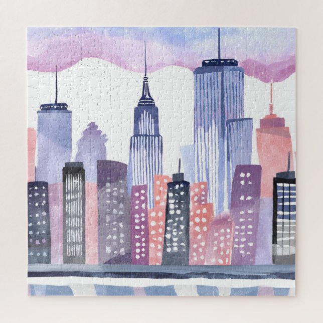 Watercolor Cityscape Skyline Jigsaw Puzzle (Vertical)