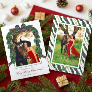 Watercolor Classic Equestrian Tartan Plaid Photo Holiday Card