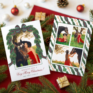 Watercolor Classic Equestrian Tartan Plaid Photo Holiday Card