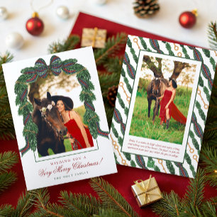Watercolor Classic Equestrian Tartan Plaid Photo Holiday Card