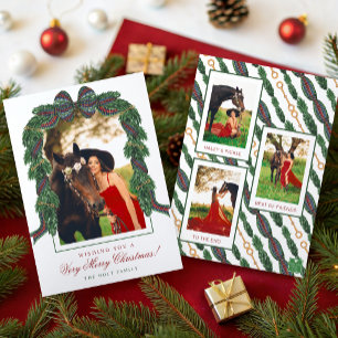 Watercolor Classic Equestrian Tartan Plaid Photo Holiday Card