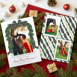 Watercolor Classic Equestrian Tartan Plaid Photo Holiday Card