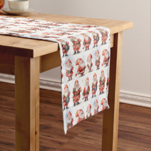 Watercolor classic funny Santa Claus Christmas Short Table Runner