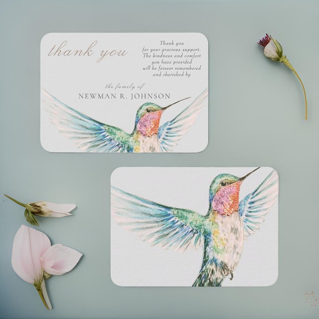 Watercolor Classic Hummingbird Memorial Thank You Card (Creator Uploaded)