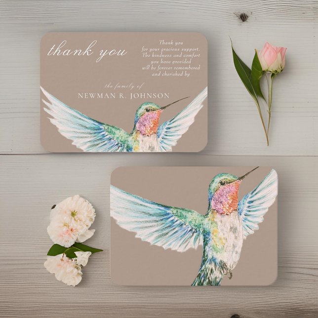 Watercolor Classic Hummingbird Memorial Thank You Card (Creator Uploaded)
