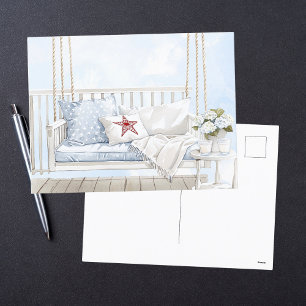 Watercolor Classic Patriotic Americana Porch Swing Holiday Postcard
