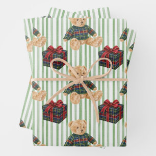 Watercolor Classic Plaid Sweater Christmas Bear Wrapping Paper Sheet