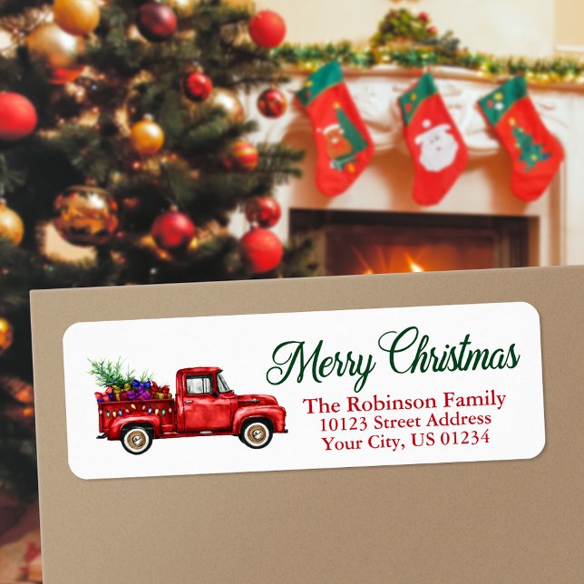Watercolor Classic Red Truck Christmas Address (Several label types to choose from.)