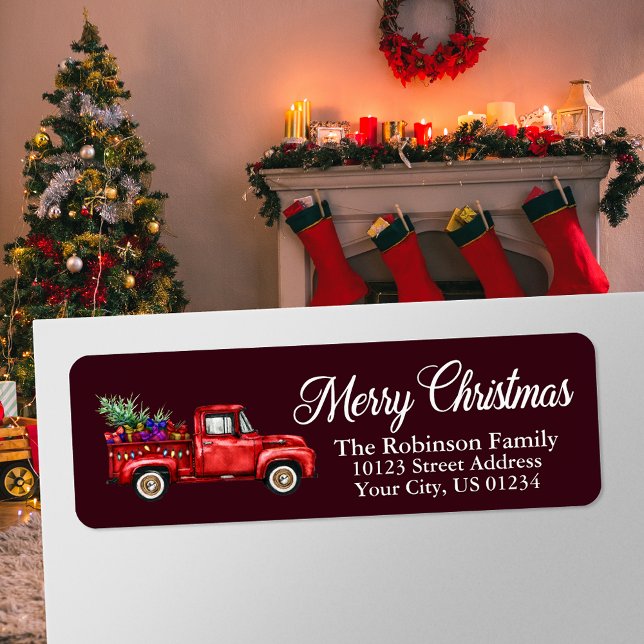 Watercolor Classic Red Truck Christmas Burgundy (Several label types to choose from.)