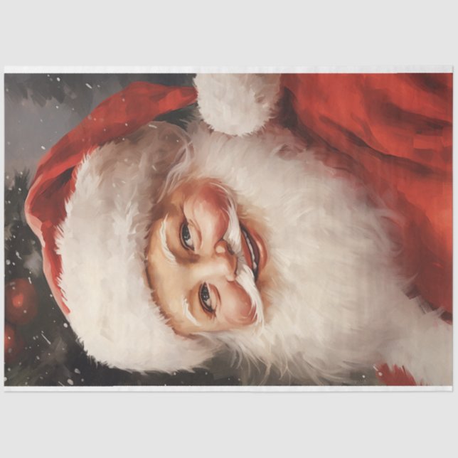 Watercolor classic Santa Claus smiling red hat Tissue Paper (Front)