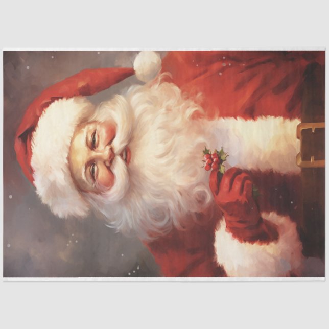 Watercolor classic Santa Claus smiling red hat Tissue Paper (Front)