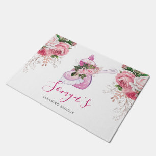Watercolor Cleaning Service Pink dish soap Doormat