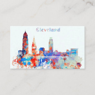 Watercolor Cleveland Skyline Business Card