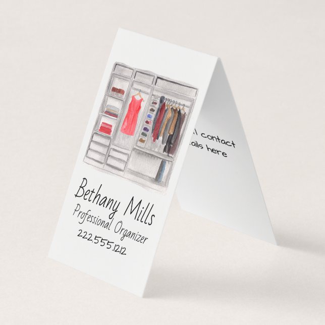 Watercolor Closet Organiser Vertical Business Card (Front)