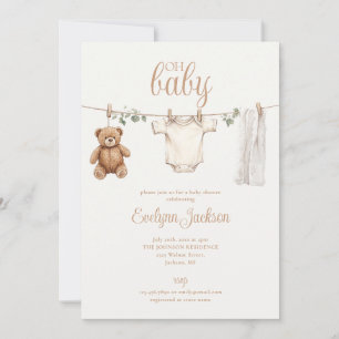 Watercolor Clothesline Neutral Baby Shower Invitation