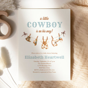 Watercolor Clothesline Western Cowboy Baby Shower Invitation