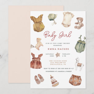 Watercolor Clothing Boho Baby Girl Shower Invitation
