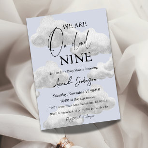 Watercolor Cloud Nine Blue Sky Boy Baby Shower Invitation