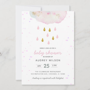 Watercolor Cloud Raindrop Baby Shower  Invitation