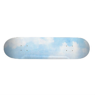 Watercolor clouds and sky background skateboard