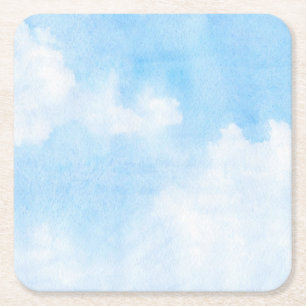 Watercolor clouds and sky background square paper coaster
