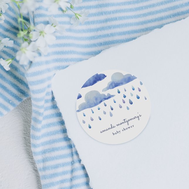 Watercolor Clouds Baby Shower Classic Round Sticker (Round Sticker Mock-up)