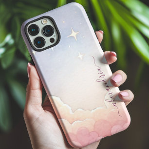 Watercolor Cloudscape Pink Sky With Name iPhone 15 Case