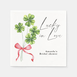 Watercolor Clover Bow Lucky in Love Bridal Shower Napkin