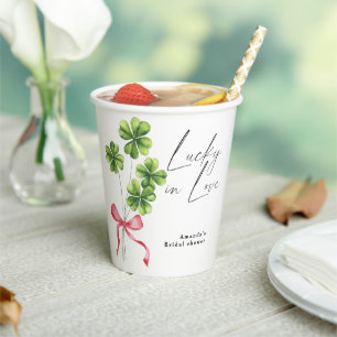 Watercolor Clover Bow Lucky in Love Bridal Shower Paper Cups