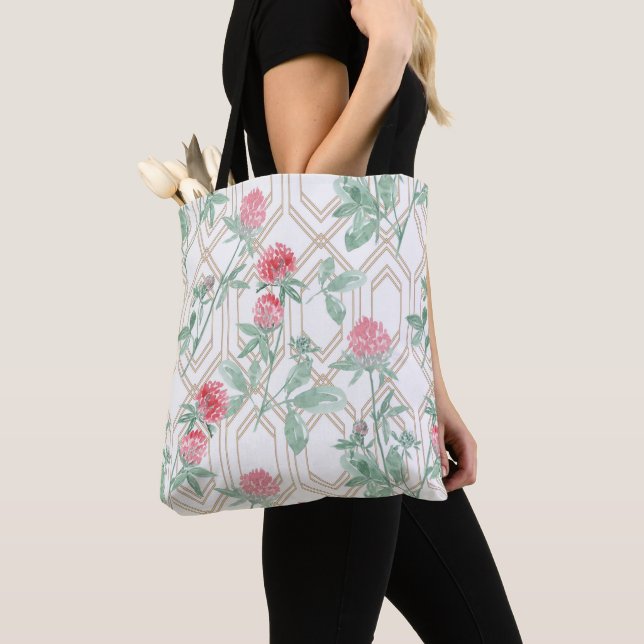 Watercolor clover flowers tote bag (Close Up)