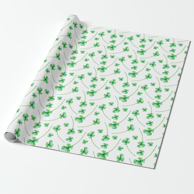 Watercolor clover leaves. wrapping paper (Unrolled)