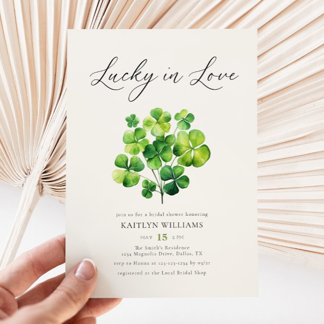 Watercolor Clover Lucky In Love Bridal Shower Invitation (Creator Uploaded)