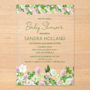 Watercolor Clover Meadow Baby Shower Acrylic Invitations