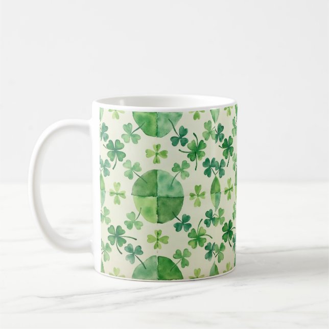 Watercolor Clover Mug – Green Shamrock St. Patrick (Left)